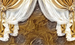 Fotótapéta Arany függöny rózsákkal Elegancia és luxus 250x175 +ragasztó
