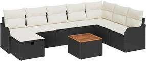 vidaXL Kerti Kanapé Szett párnával tárolóval 9 pcs Fekete Poli rattan