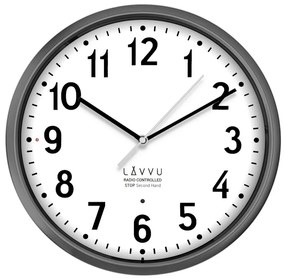 LAVVU Accurate Metallic Silver szürke rádiójel vezérlésű óra, átmérő 30 cm