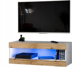 Függő Rtv szekrény Tivoli RTV2 Fehér/Wotan tölgy, Kék Led