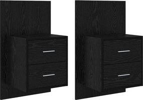 vidaXL Fali éjjeli szekrény 2 pcs Fekete tölgy 48,5 x 32,5 x 80 cm