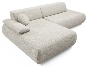 PRATO L alakú balos kihúzható sarokkanapé tárolóval, bézs