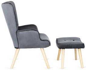 Füles Fotel Lábtartóval Szürke Bársony Kárpittal. LOZANO 2