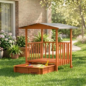 SUNNY verandás homokozó, 130x130x143cm, barna/szürke Jurhan