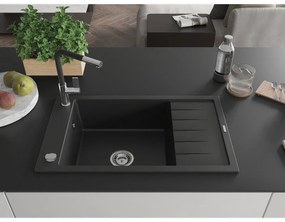 Mexen Elias, 1 kamrás gránit mosogató 795x480x200 mm és Flora mosogató csaptelep, fekete, 6511-77-670401-07