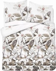 Szatén ágyneműhuzat 220x200 Magnólia virágok világos alapon