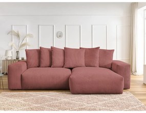 Rózsaszín kordbársony kinyitható-tárolóhelyes sarokkanapé Voltaire – Bobochic Paris