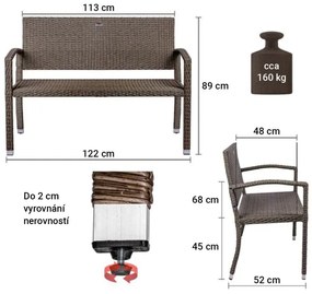 STILISTA Kerti polyrattan pad 122 x 52 cm krém