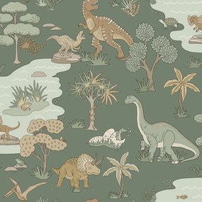 Holden Decor Adventure Awaits Dino Zoo zöld dínós papír tapéta – 14010