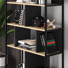 Fekete-natúr színű könyvespolc tölgyfa dekorral 88x175 cm Alabama – Marckeric