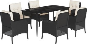 vidaXL 7 részes fekete polyrattan kerti étkezőgarnitúra párnával