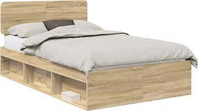 vidaXL Ágykeret fejtámlával Sonoma tölgy 135 x 190 cm Tömör fenyőfa