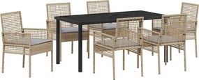 vidaXL Kert étkező szett párnával 7 pcs Bézs polirattan