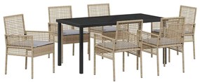 vidaXL Kert étkező szett párnával 7 pcs Bézs polirattan