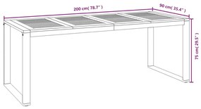 tömör akácfa kerti asztal U-alakú lábakkal 200 x 90 x 75 cm