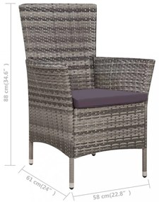 5-részes szürke kültéri polyrattan étkezőszett párnákkal