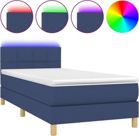 vidaXL kék szövet rugós és LED-es ágy matraccal 90x200 cm