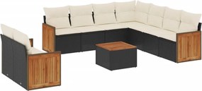 vidaXL 10 részes fekete polyrattan kerti ülőgarnitúra párnákkal