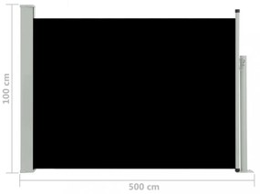 fekete behúzható oldalsó teraszi napellenző 100 x 500 cm