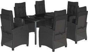 vidaXL 7 részes fekete polyrattan kerti étkezőgarnitúra párnával