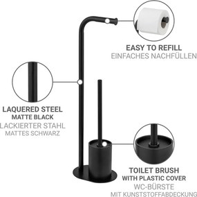 Fekete acél WC-papír tartó állvány WC-kefével Levante – Wenko