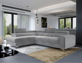 Szürke bársony kinyitható-tárolóhelyes sarokkanapé (bal oldali-L alakú) Laurence – ELTAP