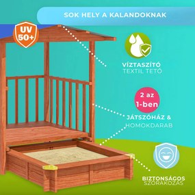 SUNNY verandás homokozó, 130x130x143cm, barna/kék Jurhan