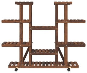 tömör fenyőfa virágtartó állvány kerekekkel 110 x 25 x 115 cm