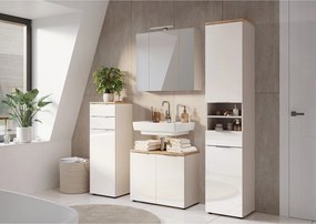 Krémszínű fényes magas-keskeny fürdőszoba szekrény 39x190 cm Tavira – Germania