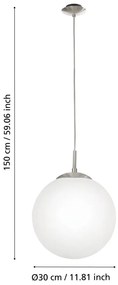 Fehér-ezüstszínű függőlámpa üveg búrával ø 30 cm RONDO – EGLO