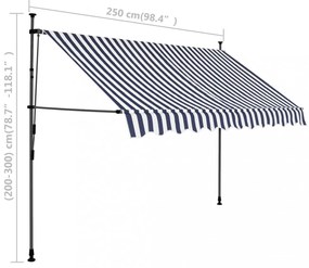 kék és fehér kézzel kihúzható LED-es napellenző 250 cm