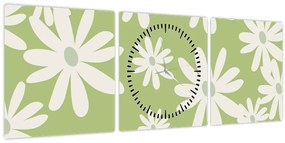 Kép - Hippik, zöld virágok N⁰1 (órával) (90x30 cm)