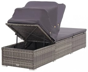 szürke polyrattan napozóágy ponyvával és párnával