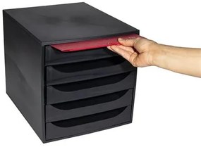 Irattároló, műanyag, 5 fiókos, EXACOMPTA Ecobox ExoBlack, fekete (EX229014D)