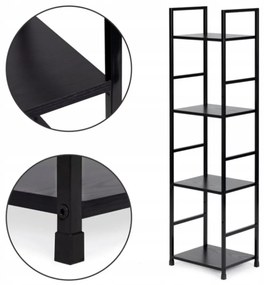 Fekete 4 szintes nyitott könyvespolc, tároló állvány fém lábakkal - 29x112cm Intenso
