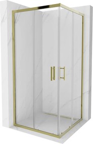 Mexen Rio, négyzet alakú zuhany tolóajtóval 90 (ajtó) x 90 (ajtó) x 190 cm, 5mm átlátszó üveg, arany profil, 860-090-090-50-00