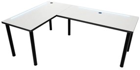 N sarok számítógépasztal LED, 200/135x73-76x65, fehér/fekete, bal