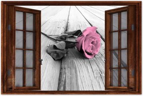 Poszterek 90x60 Rózsa világos deszkákon