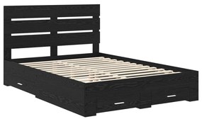 vidaXL Ágykeret fiókkal fejtámlával Fekete tölgy 140 x 190 cm Faanyag