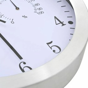 kvarcszerkezetes fehér falióra higrométerrel, hőmérővel, 30 cm