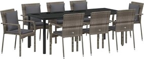 vidaXL Kert étkező szett párnával 9 pcs Szürke polirattan