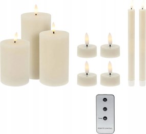 Led Gyertya Szett 9 Db-os Műanyag Bézs Távirányítóval 8 X 28 X 31,5 CM