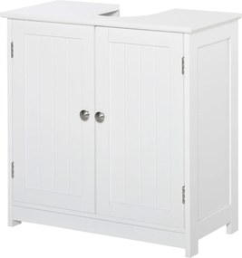 Kleankin Fürdőszobai Mosdószekrény - Mosogató Alatti Szekrény - 2-Ajtós Szekrény Polccal - 60L x 30W x 60H cm - Fehér Fa | Aosom