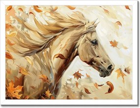 Poszter fehér keretben 40x30 Ló az őszi levelek között