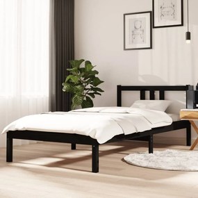 Single fekete tömör fa ágykeret 90 x 190 cm