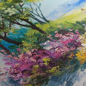 Kép a ház előtti kertről, olajfestmény (órával) (90x30 cm)