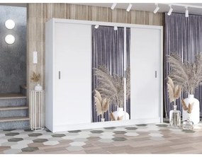 SABRINA gardróbszekrény tükörrel, 250x215 cm, fehér