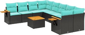 vidaXL 9 részes fekete polyrattan kerti ülőgarnitúra párnával
