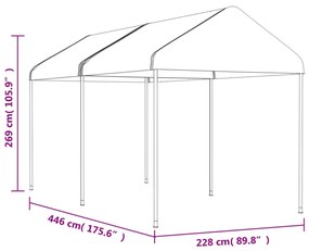 fehér polietilén pavilon tetővel 4,46 x 2,28 x 2,69 m