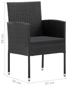 4 db fekete polyrattan kerti szék fekete párnákkal